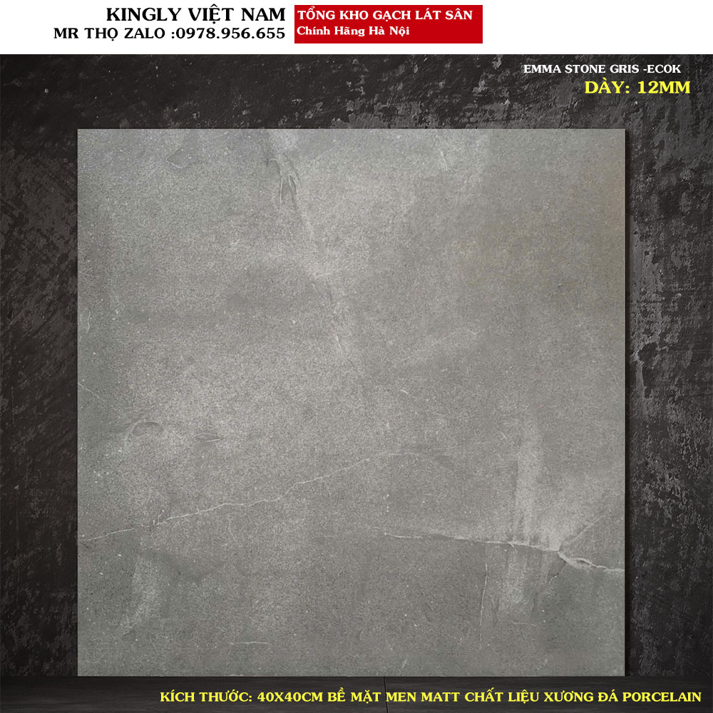 Gạch lát sân giả đá 40x40 nhập khẩu ấn độ EMMA STONE GRIS